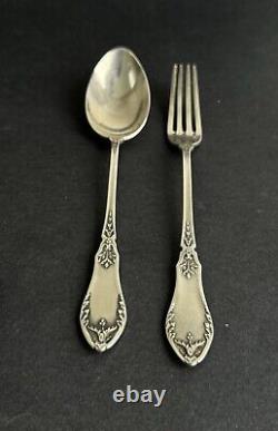 Ancien coffret fourchette cuillère argent massif sterling silver minerve floral