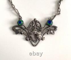 Ancien collier Art Nouveau argent massif verre bijoux Charles Horner