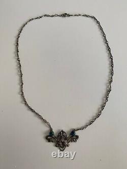 Ancien collier Art Nouveau argent massif verre bijoux Charles Horner