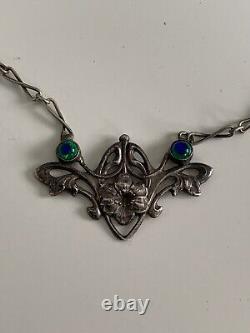 Ancien collier Art Nouveau argent massif verre bijoux Charles Horner