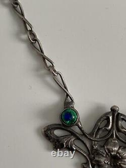 Ancien collier Art Nouveau argent massif verre bijoux Charles Horner