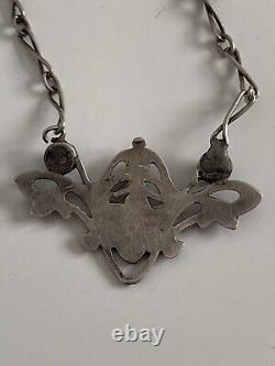 Ancien collier Art Nouveau argent massif verre bijoux Charles Horner
