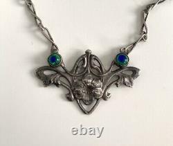 Ancien collier Art Nouveau argent massif verre bijoux Charles Horner