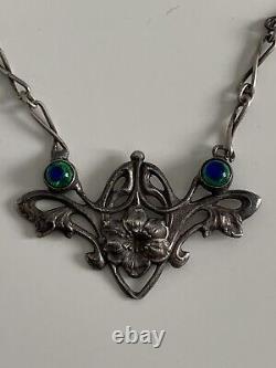 Ancien collier Art Nouveau argent massif verre bijoux Charles Horner