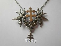 Ancien collier en argent massif, art nouveau, croix de lorraine