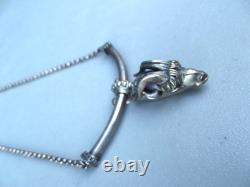 Ancien collier ras de cou en argent massif 925 pendentif tête de bélier