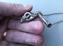 Ancien collier ras de cou en argent massif 925 pendentif tête de bélier