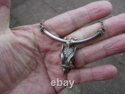 Ancien collier ras de cou en argent massif 925 pendentif tête de bélier