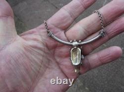 Ancien collier ras de cou en argent massif 925 pendentif tête de bélier