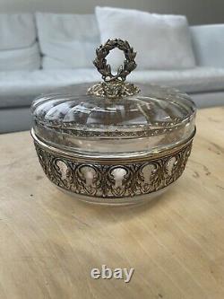 Ancien drageoir bonbonnière boite en cristal de Baccarat et argent massif