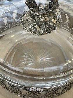 Ancien drageoir bonbonnière boite en cristal de Baccarat et argent massif