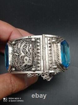 Ancien gros Bracelet manchette Berbère Maghreb en argent massif Poinçonné