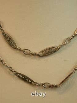 Ancien long collier sautoir en argent massif