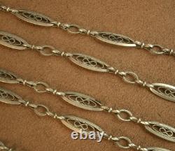 Ancien long collier sautoir en argent massif