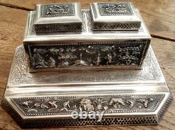 Ancien nécessaire 3 Pièces d'écriture en Argent Indochine complet RARE
