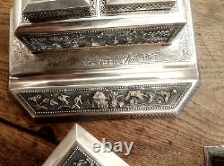 Ancien nécessaire 3 Pièces d'écriture en Argent Indochine complet RARE