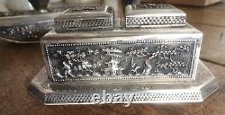 Ancien nécessaire 3 Pièces d'écriture en Argent Indochine complet RARE