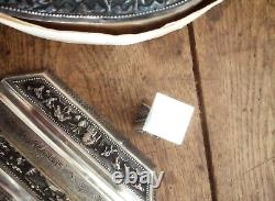 Ancien nécessaire 3 Pièces d'écriture en Argent Indochine complet RARE