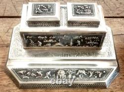Ancien nécessaire 3 Pièces d'écriture en Argent Indochine complet RARE