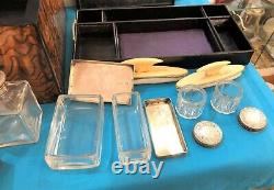 Ancien nécessaire toilette de voyage signé BRAMAH London Cristal Argent massif