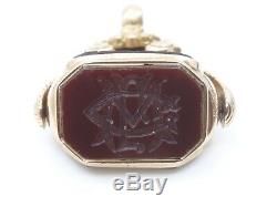 Ancien pendentif cachet sceau rotatif en or 14k et pierre dure châtelaine XIXe