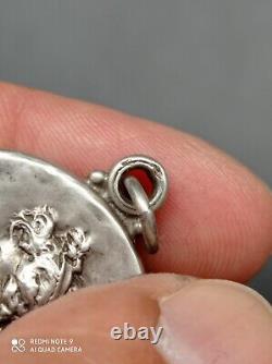 Ancien pendentif, miroir de sac art nouveau femme signé argent massif poinçonné