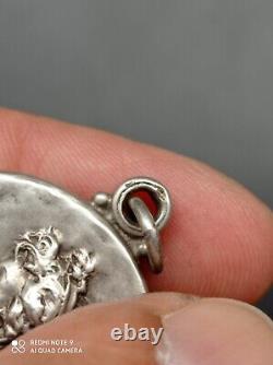 Ancien pendentif, miroir de sac art nouveau femme signé argent massif poinçonné