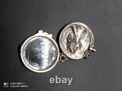 Ancien pendentif, miroir de sac art nouveau femme signé argent massif poinçonné