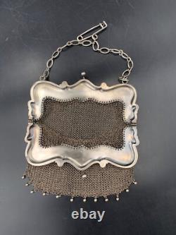 Ancien sac bourse aumônière en argent massif Art Nouveau c. 1900 148 g