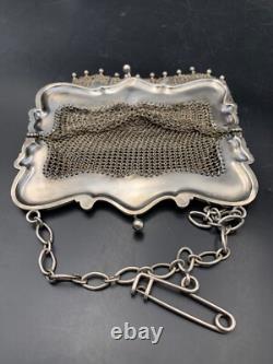 Ancien sac bourse aumônière en argent massif Art Nouveau c. 1900 148 g