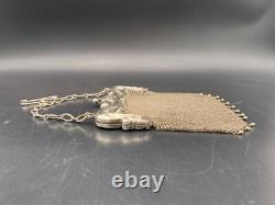 Ancien sac bourse aumônière en argent massif Art Nouveau c. 1900 148 g