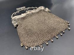 Ancien sac bourse aumônière en argent massif Art Nouveau c. 1900 148 g