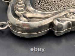 Ancien sac bourse aumônière en argent massif Art Nouveau c. 1900 148 g