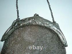 Ancien sac de bal à main en maille d'argent massif aumoniere XIX° dragon silver