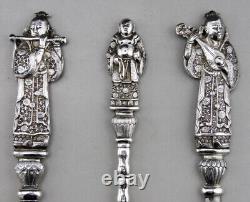 Ancien service à dessert à glace en argent massif chine ou vietnam poids 316.5 G