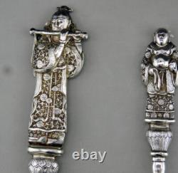 Ancien service à dessert à glace en argent massif chine ou vietnam poids 316.5 G