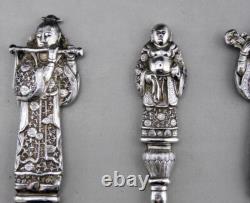 Ancien service à dessert à glace en argent massif chine ou vietnam poids 316.5 G