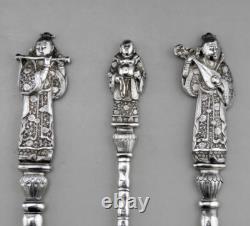 Ancien service à dessert à glace en argent massif chine ou vietnam poids 316.5 G
