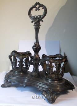 Ancien serviteur huile vinaigre En Argent Massif Poinçon Minerve cristal bleu