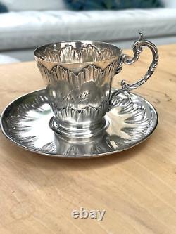 Ancien tasse et sous tasse en argent massif minerve 163 gr