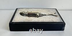 Ancien trophée de pêche sculpture poisson argent massif sterling silver 800
