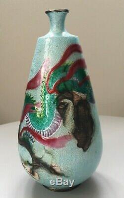 Ancien vase japonnais argent massif émaillé cloisonné dragon 18cm japanese