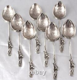 Ancienne 8 cuillères à dessert NAGASAKI JAPON ARGENT MASSIF fin 19ème Japonais