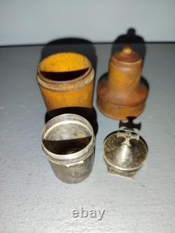Ancienne Ampoule à Huile Sainte Argent Massif Minerve Etui Bois XIX ème