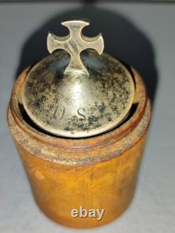 Ancienne Ampoule à Huile Sainte Argent Massif Minerve Etui Bois XIX ème