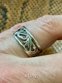 Ancienne Bague 1900 Argent Massif Entierement Ciselé Large