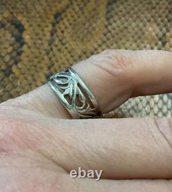 Ancienne Bague 1900 Argent Massif Entierement Ciselé Large