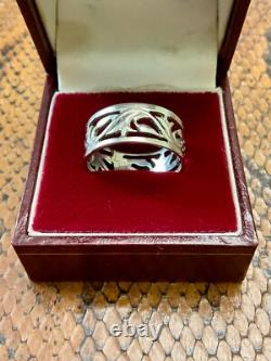 Ancienne Bague 1900 Argent Massif Entierement Ciselé Large
