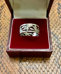 Ancienne Bague 1900 Argent Massif Entierement Ciselé Large
