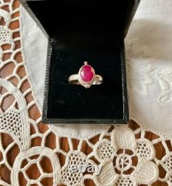 Ancienne Bague A Poison Argent Massif Ajourée Pierre Rubis Véritable